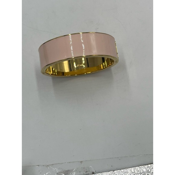J. Crew Light Pink Wide Hinged Gold Tone Bangle Bracelet - Picture 13 of 13